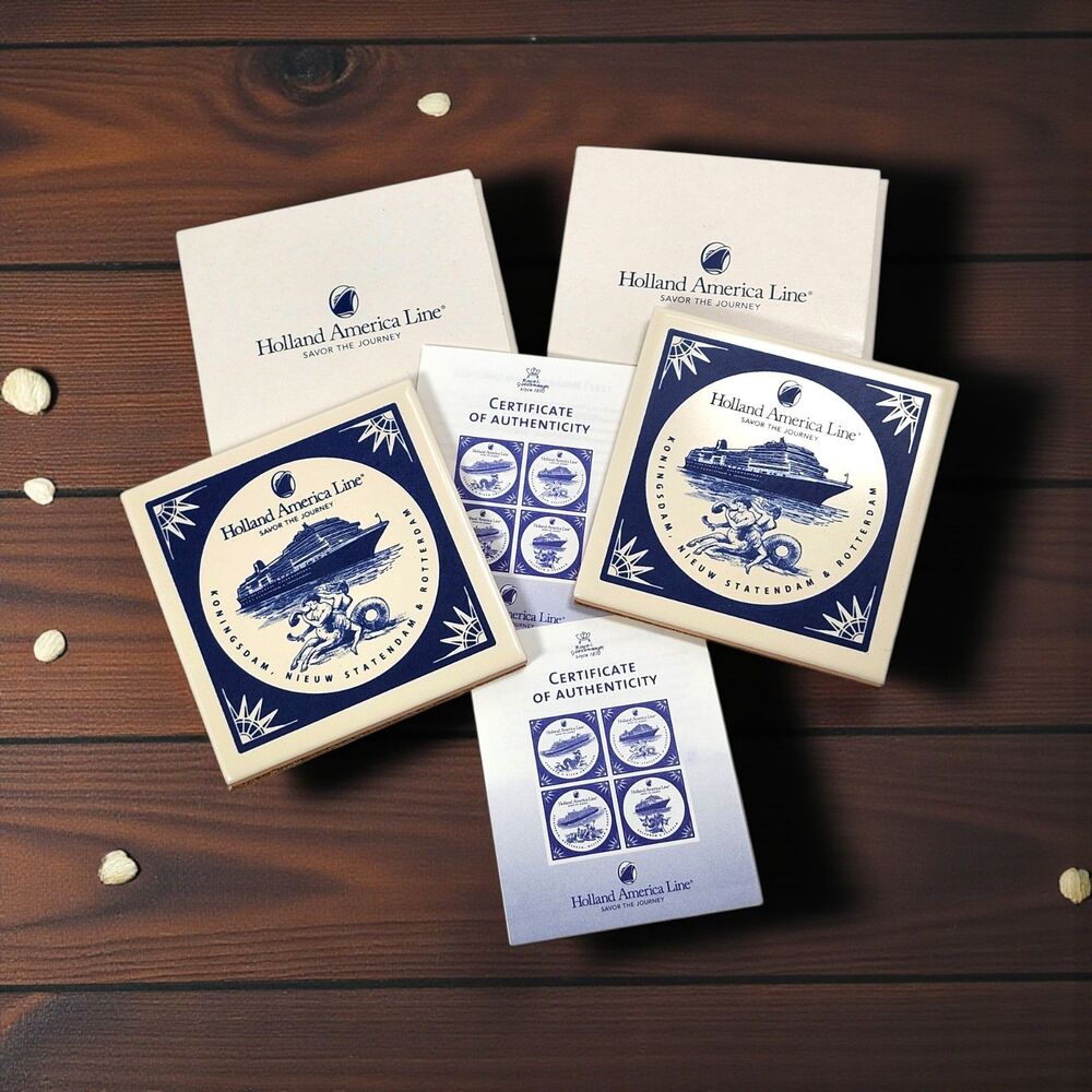 Holland America Cruise Line Delft Tile Coaster Set Royal Goedewaagen w COA New